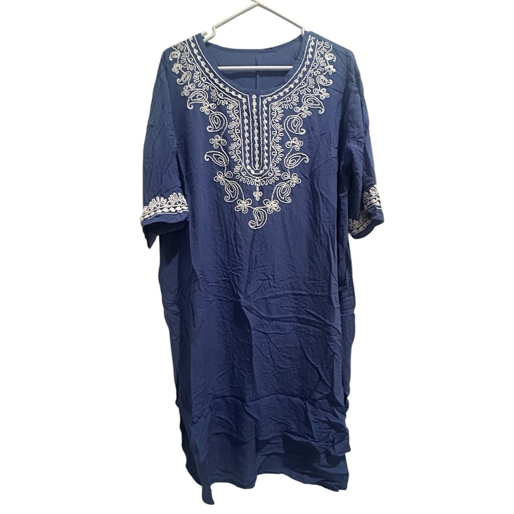Blue Soutache Embroidered Women’s Caftan/ Tunic Dress One Size - Picture 1 of 4